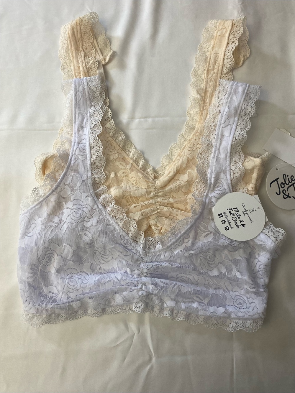 2 Women's Lace Bralettes - White and Cream